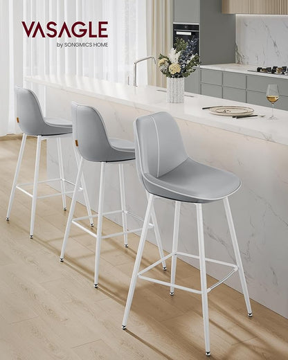 VASAGLE Bar Stools Set of 2, Bar Height Bar Stools with Back, Ergonomic Backrest, Synthetic Leather, Metal Legs, 28.7-Inch Tall Barstools for Kitchen Island Home Bar, Easy Assembly, Dove Gray