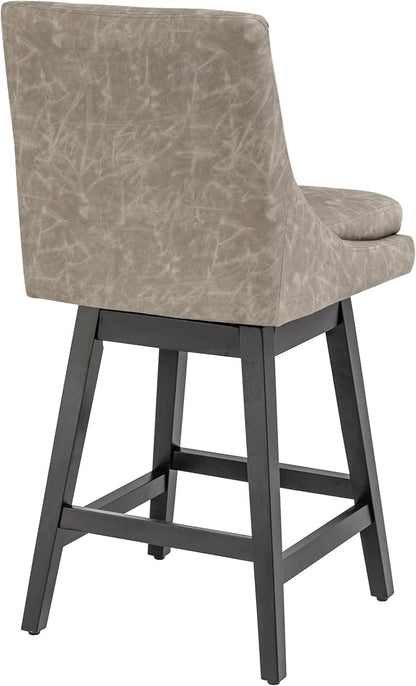Bar Stool, PU Leather Barstool, 26 Inch Upholstered Counter Stools with 14.2" High Back and Footrest, Swivel Counter Height Barstools for Kitchen Island Home Bar Greige