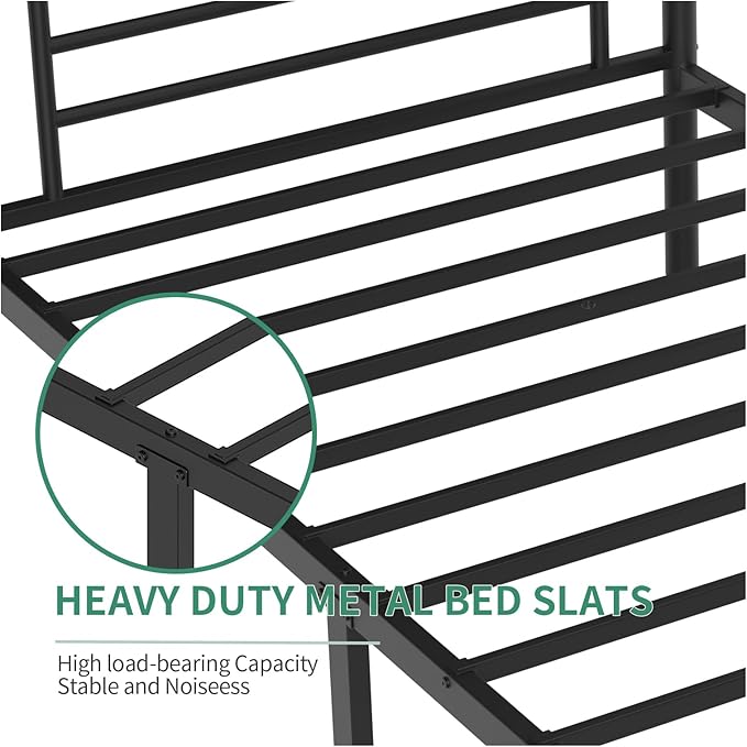 Bunk Bed Twin Over Twin,Bunk Beds for Kids Teens Adults with Ladders and Guardrail,Sturdy Literas Heavy Duty Metal Slats,400 lbs Capacity,No Spring Box Required,Black