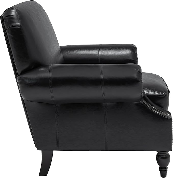 Accent Chair,22.4" Seat Depth Armchair with Roll Arms,36.6W*34.3D*34.6H Living Room Chair,Wood Legs,Set of 2,Faux Leather in Black