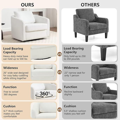 MINCETA Oversized Accent Chair for Living Room, 360° Swivel Barrel Chair with High Density Foam, Modern Glider Chair with Performance Fabric Upholstered Armchair for Apartment, Bedroom White