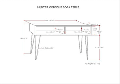 SIMPLIHOME Hunter Console Table - 55 Inch Wide Solid Mango Wood and Metal Sofa Table in Natural, Industrial Storage Table for Entryway or Living Room with 2 Open Cubbies and Black Hairpin Legs