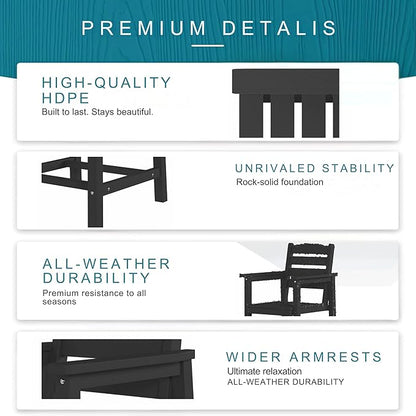 7 Piece Patio Dining Set with 11ft Patio Umbrella (Apple Green), 7 Black Outdoor HDPE Dining Set with 6 Chairs + 1 Large Table, for Market, Pool, Garden, Backyard, Deck