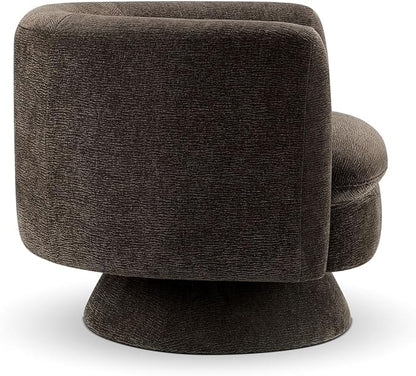 CHERS Swivel Accent Chair, Mid Century Modern Round Barrel Chairs, Upholstered Velvet Fabric Home Sofa Living Room with Solid Wood Base, Single Sofa Lounge Chair, Espresso