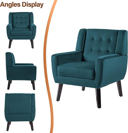 Lumibee Accent Chair, Modern Velevet Armchair for Living Room, Comfy Upholstered Arm Chair Tufted for Indoor Bedroom Office Room (Blue Velvet)