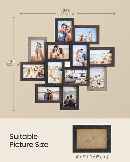 SONGMICS 4x6 Collage Picture Frames, 12-Pack Photo Collage Frame for Wall Decor, Glass Front, Assembly Required,Christmas Gift, Maroon Brown, Heather Greige, Ash Black URPF022M01