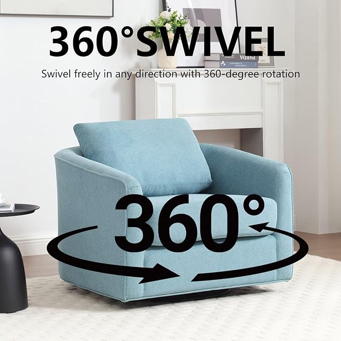 MINCETA Oversized Accent Chair for Living Room, 360° Swivel Barrel Chair with High Density Foam, Modern Glider Chair with Performance Fabric Upholstered Armchair for Apartment, Bedroom Teal Blue