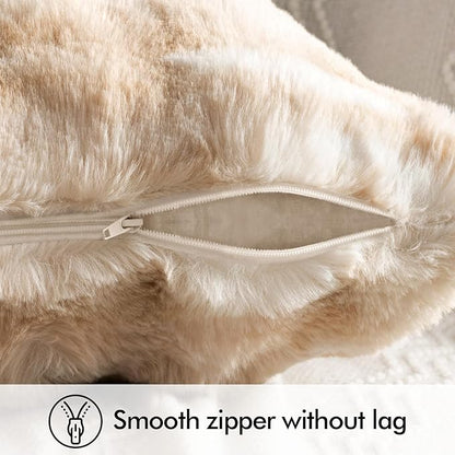 MIULEE Faux Fur Pillow Covers Thick Soft Plush Lumbar Throw Pillows Luxury Home Decor for Couch Bed Bedroom Living Room Sofa,12x20 Inch Pack of 2 White-Beige