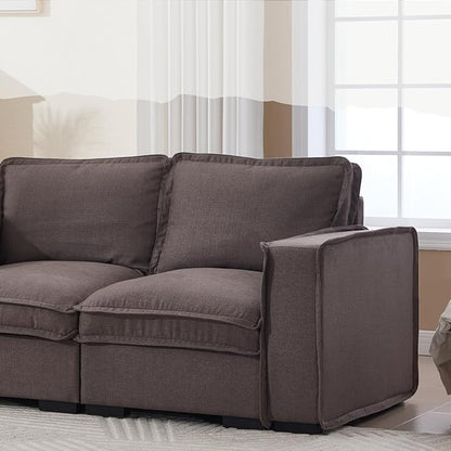 Modern Sectional Sofa for Living Room, Upholstered 3-Seater Modular Couches Linen Fabric L-Shaped Sofa with Ottoman for Home Furniture, Grey