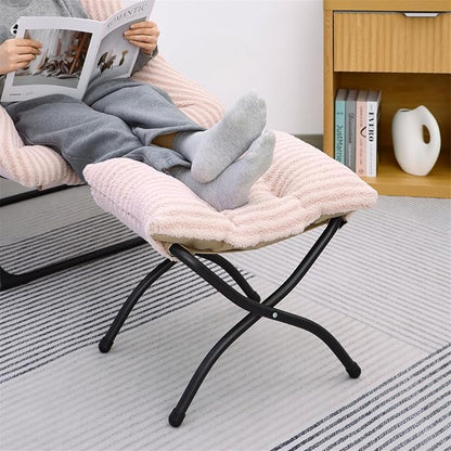 15"(H) Folding Ottoman, Foldable Footrest Stool, Portable Small Foot Stool for Couch, Collapsible Foot Rest Ottoman for Sofa, Accent Padded Ottomans for Living Room, Bedroom, Stripe Pink