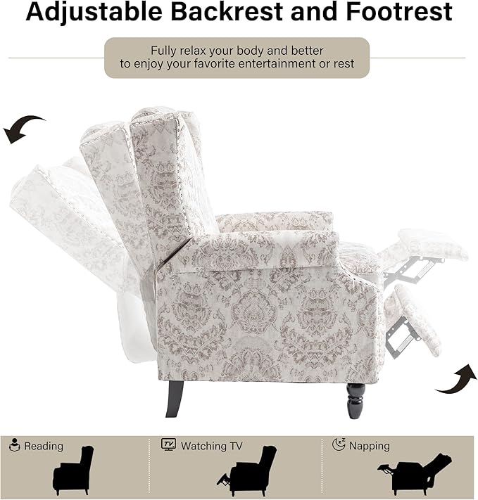 Accent Chair, Upholstered High Back Floral Armchair with Nailhead Trim & Wood Legs, Comfy Wingback Reading Single Sofa Chair for Small Spaces, Living Room, Bedroom