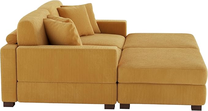 Modular Sectional Couches for Living Room, Modern Loveseat 2-Seater Sofa Couch with Ottoman, Upholstered Couches for Living Room Bedroom, Orange
