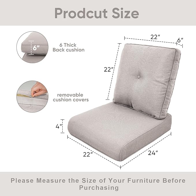 Patio Chair Cushions 5 Packs - Outside 22x24 High Back Water-Resistant Cushion with Zipper Cover for Outdoor Glider Rocking Chairs Loveseat 3-seat Couch Sofa – Beige/Buckle