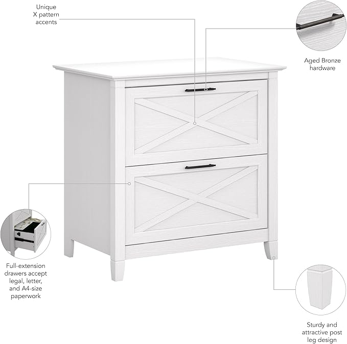 Bush Furniture Key West 2 Drawer Lateral File Cabinet in Pure White Oak, Document Storage for Home Office, Accent Chest with Drawers