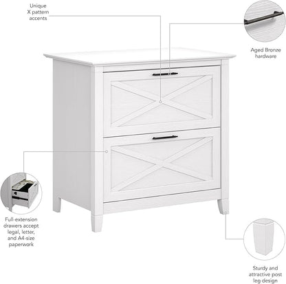 Bush Furniture Key West 2 Drawer Lateral File Cabinet in Pure White Oak, Document Storage for Home Office, Accent Chest with Drawers