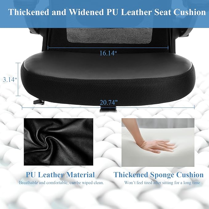 Ergonomic Office Chair 400lbs PU Leather Mesh Desk Chair with Lumbar Support, Flip-Up Arms, Swivel Wheels, Adjustable Height, Rolling Executive Computer Task Chair for Home Office,Black