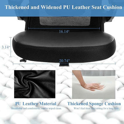Ergonomic Office Chair 400lbs PU Leather Mesh Desk Chair with Lumbar Support, Flip-Up Arms, Swivel Wheels, Adjustable Height, Rolling Executive Computer Task Chair for Home Office,Black