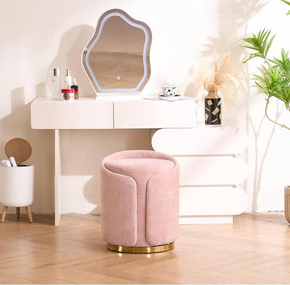 Swivel Vanity Stool with Back Comfy Vanity Chair with Gold Base Modern Round Stool for Makeup Vanity Ottoman Foot Rest for Bedroom livingroom (Pink)