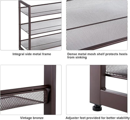 SONGMICS Shoe Rack, 3-Tier Shoe Organizer, Metal Shoe Storage for Garage, Stackable Shoe Shelf, with Adjustable Flat or Angled Shelves, 9-12 Pairs, Bronze ULMR03A