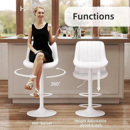 Youhauchair Bar Stools Set of 3, Swivel Counter Height Barstools with Back, Adjustable PU Leather Bar Chairs, Modern Armless Kitchen Island Stool, White