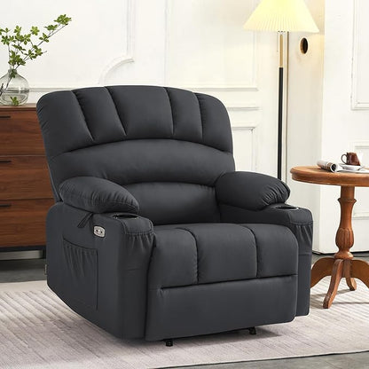 MCombo Power Lift Recliner Chair for Elderly, Lift Chair with Heat and Massage, Extra Wide Lift Recliner for Big People, Faux Leather R7096 (Medium-Wide, Black)
