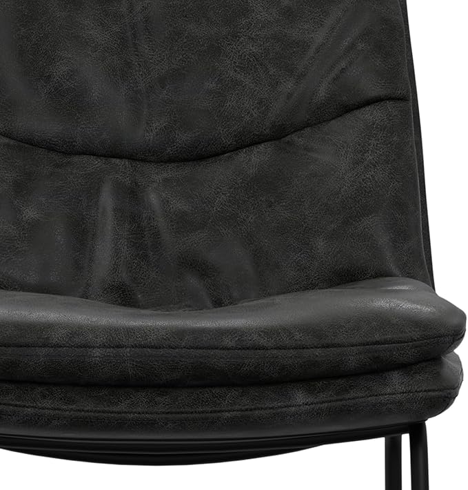 SIMPLIHOME Danika Bar Stools (Set of 2) - 29 inch Seat Height Upholstered Metal Bar Chairs in Distressed Charcoal Grey Vegan Faux Leather, Mid Century Seating for Kitchen with Tufted Pillow-Top Seat