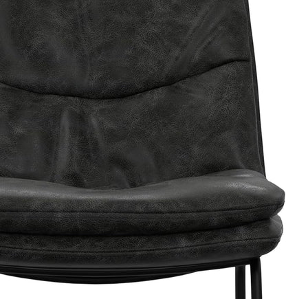 SIMPLIHOME Danika Bar Stools (Set of 2) - 29 inch Seat Height Upholstered Metal Bar Chairs in Distressed Charcoal Grey Vegan Faux Leather, Mid Century Seating for Kitchen with Tufted Pillow-Top Seat