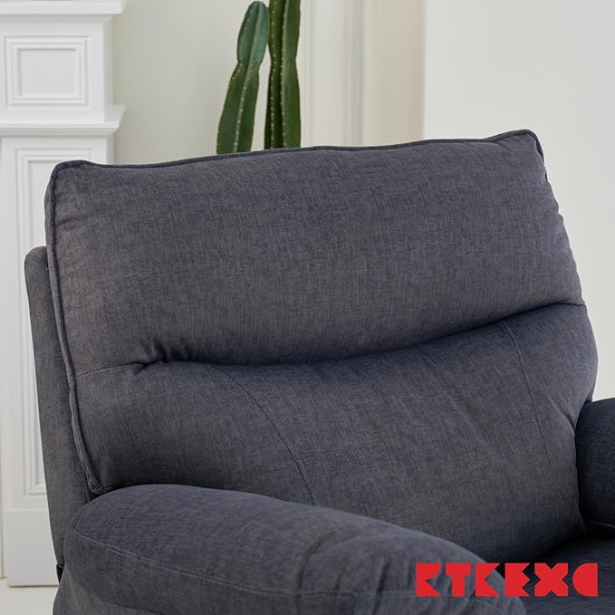 Reclining Sofa Rocking Recliner Chair Manual Adjustable 360 Swivel with Ergonomics Overstuffed Lumbar Arm Support Natural Fabric Surface Made for Living Room, Bedroom, Nursery, Dark Grey
