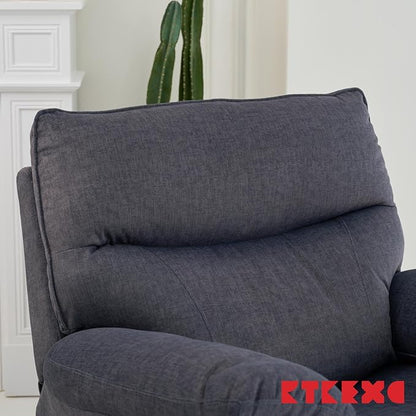Reclining Sofa Rocking Recliner Chair Manual Adjustable 360 Swivel with Ergonomics Overstuffed Lumbar Arm Support Natural Fabric Surface Made for Living Room, Bedroom, Nursery, Dark Grey