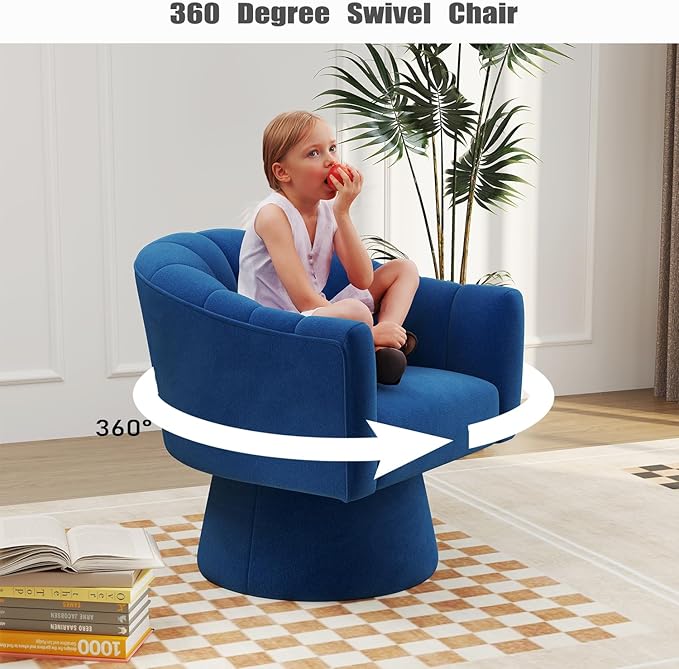 Swivel Accent Chair Set of 2, Upholstered Velvet 360° Swivel Barrel Chair for Living Room Overstuffed Bouncle Reading Chair Round Armchair for Bedroom,Vanity,Office (Navy)