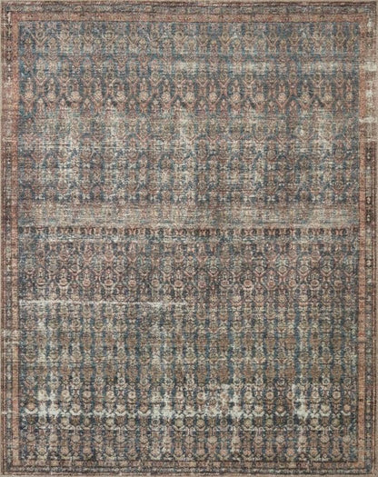 Loloi Amber Lewis Billie Collection, Ocean & Brick 2'-6" x 9'-6" Area Rug – Antique & Distressed Accent Rugs for Living Room, Bedroom, Entryway & Hallway, No Shed High Traffic Area Home Decor Rug