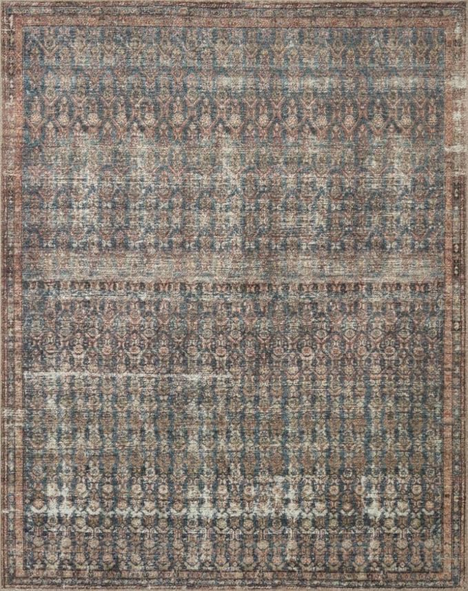 Loloi Amber Lewis Billie Collection, Ocean & Brick 5'-0" x 7'-6" Area Rug – Antique & Distressed Accent Rugs for Living Room, Bedroom, Entryway & Hallway, No Shed High Traffic Area Home Decor Rug