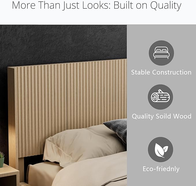 KEIKI Wooden King Size Headboard Only, 80.2" Wide Farmhouse Headboards with Wall Mounted Fluted Panel & Wingback for Bedroom, Oak