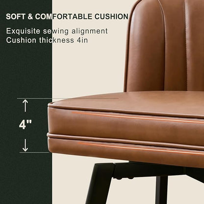Swivel Counter Height Bar Stools Set of 3, 30'' Modern Barstools with Backs and Metal Legs, Upholstered Bar Chairs, Faux Leather Dark Brown Stools for Kitchen Island Chairs