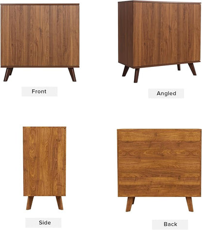 Modern Sideboard Buffet Cabinet Console Table, Accent Storage Cabinet Credenza Buffer Cabinets with Fluted Doors for Kitchen Dining Living Room Entryway(Walnut)