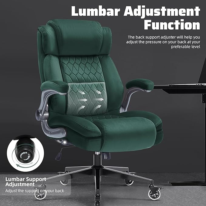 Large High Back Office Chair with Flip Arms- Executive Desk Chair with Locking Wheels, Adjustable Lumbar Support, Ergonomic Breathable Fabric Computer Chair Prevents Cats Scratching
