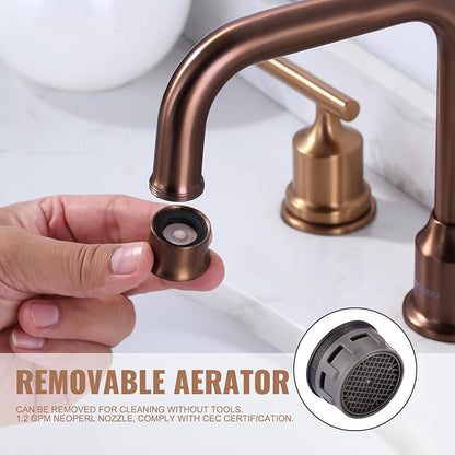 WOWOW Widespread Bathroom Faucet 3 Holes Bathroom Sink Faucet 2 Handle Vanity Faucet with Pop up Drain and Supply Lines Farmhouse Basin Tap 8 Inch Rose Gold