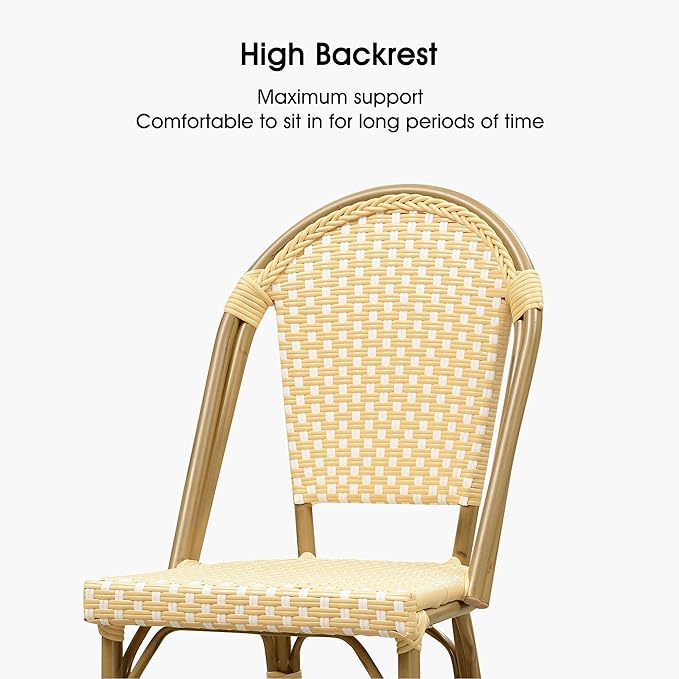 PURPLE LEAF French Bar Stool Set of 4 Bamboo Print Finish Patio Bar Stools with Back Rattan Bar Chairs Wicker Bar Height Stool 30" with Footrest Kitchen Island Stools Outdoor Barstool Cream Yellow