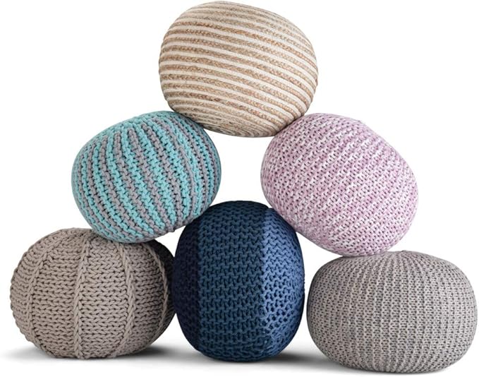 SIMPLIHOME Yolanda Boho Round Pouf in Natural Jute for the Living Room, Bedroom and Kids Room