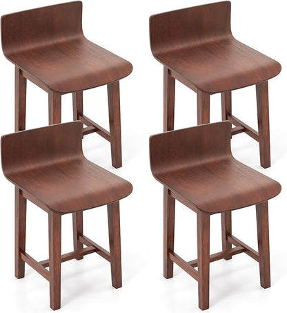 COSTWAY Swivel Solid Wood Dining Stools Set of 4, 19-inch Counter Height Chairs with Low Back, Footrest, Farmhouse Wooden Armless barstools for Kitchen Island, Dining Room, Cafe, Breakfast, Walnut