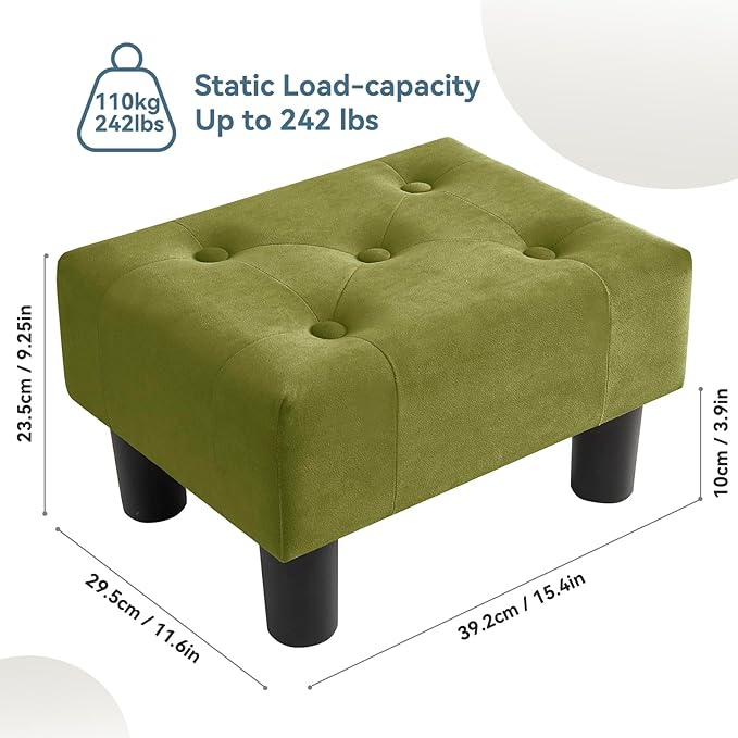 Poofzy Small Foot Stool Ottoman, Velvet Ottoman Foot Rest with Legs, Rectangle Foot Rest for Couch, Footstools and Ottomans Small for Living Room and Entryway (Olive Green)
