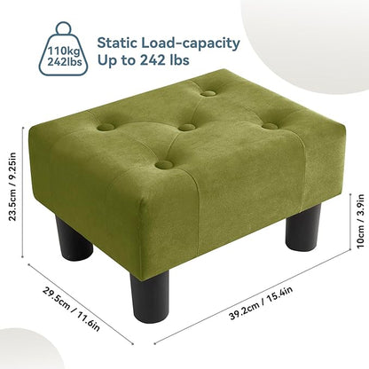 Poofzy Small Foot Stool Ottoman, Velvet Ottoman Foot Rest with Legs, Rectangle Foot Rest for Couch, Footstools and Ottomans Small for Living Room and Entryway (Olive Green)