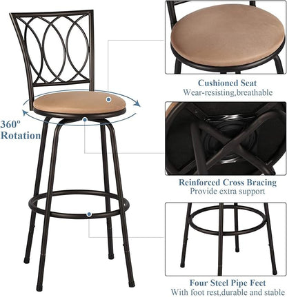 VECELO Adjustable Counter Stools, Bar Stools with 360 Degree Swivel Seat Top and Comfortable Round Seat Cushions,Steel Bistro Pub Chairs