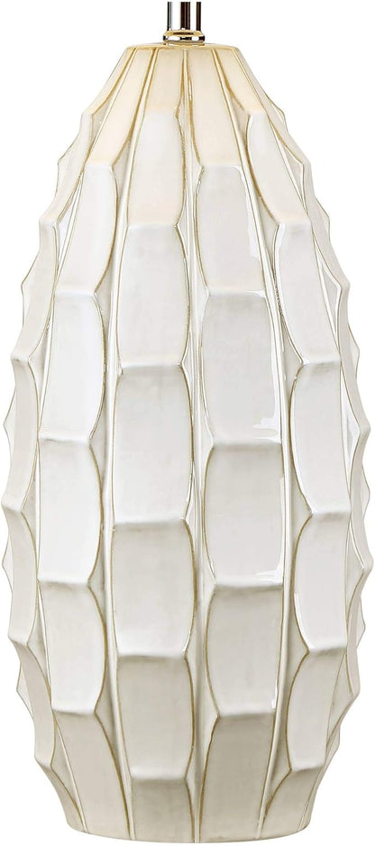 Possini Euro Design Cosgrove Mid Century Modern Coastal Table Lamp 32.75" Tall Ceramic White Handcrafted Beige Fabric Drum Shade Decor for Living Room Bedroom House Bedside Home (Colors May Vary)