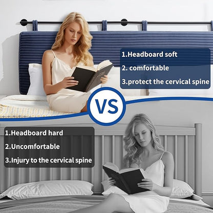 UEV King Headboard Only, Wall Mounted Hanging Upholstered Bed Head Board, Modern Vertical Channel Design of Fine Flannel, Elegant Dark Blue Fluted Headboard for Bedroom (Dark Blue, King Size)