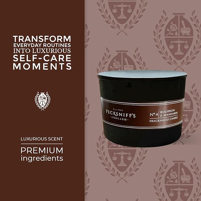 Pecksniffs Black Tall Bourbon & Mandarin Scented Candle | 3 Wicks, 283g/9.9oz