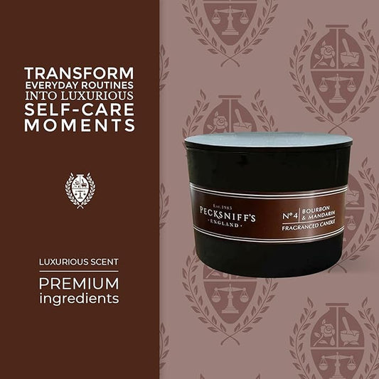 Pecksniffs Black Tall Bourbon & Mandarin Scented Candle | 3 Wicks, 283g/9.9oz