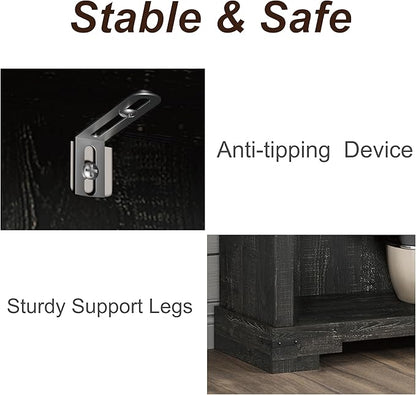 3-Tier Farmhouse Bookshelf, Book Shelf with Open Storage & One Adjustable Shelf, 9.8" D x 26" W x 38" H, Wooden Bookshelf for Study Room, Living Room, Kitchen, Bedroom (Black)