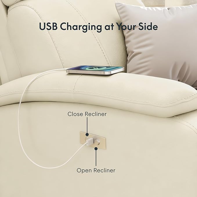 FLEXISPOT X3 Power Recliner Chair, Adjustable Electric Recliner with USB Port, Thick Cushion & Padded Back, Comfortable Faux Leather Chair for Adults, Living Room, Nursery, Home Theater (White)