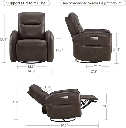 CHITA Power Recliner Chair, Faux Leather Swivel Glider for Adults, Electric Nursery Rocking Chair with USB & Type-C Charging for Living Room, Bedroom, Chocolate Brown